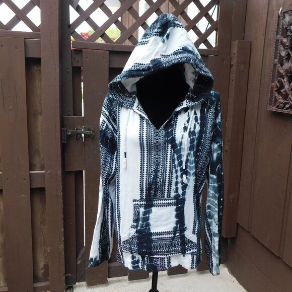 Beach By Exist Tops - Beach by Exist XL B&W Embroidered Tie Dye Boho Hippie Hoodie Sweatshirt